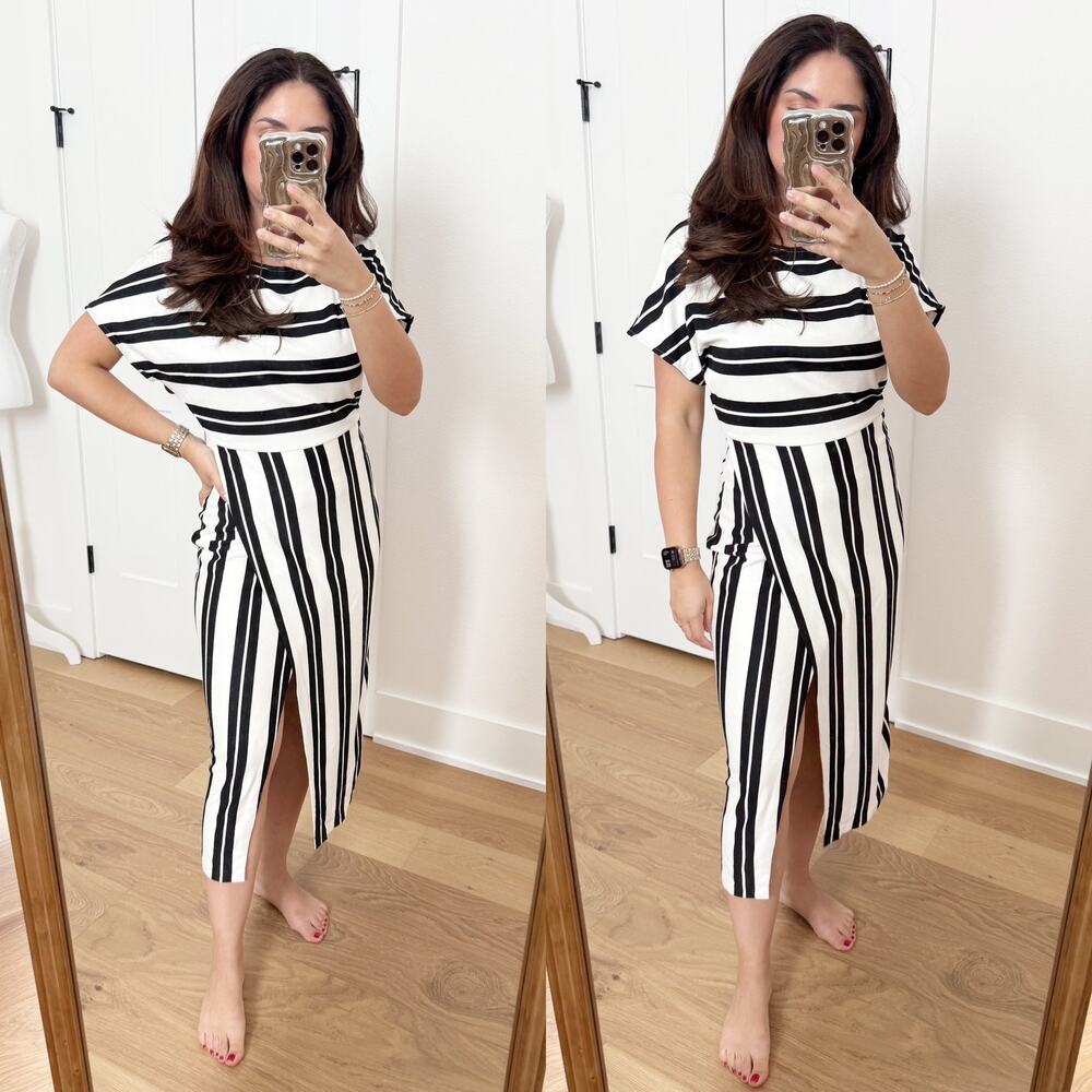 Massimo Dutti Striped Short Sleeve Midi Dress XS